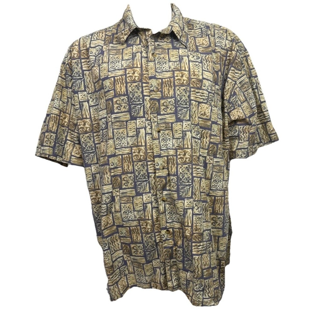 Vintage Hawaiian Shirt Tropical Floral Palm Tapa Style Y2K 3XL Cotton Weekender